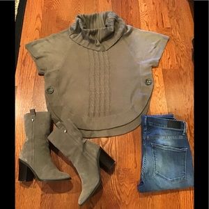 Limited Button Poncho Cowl Neck Sweater